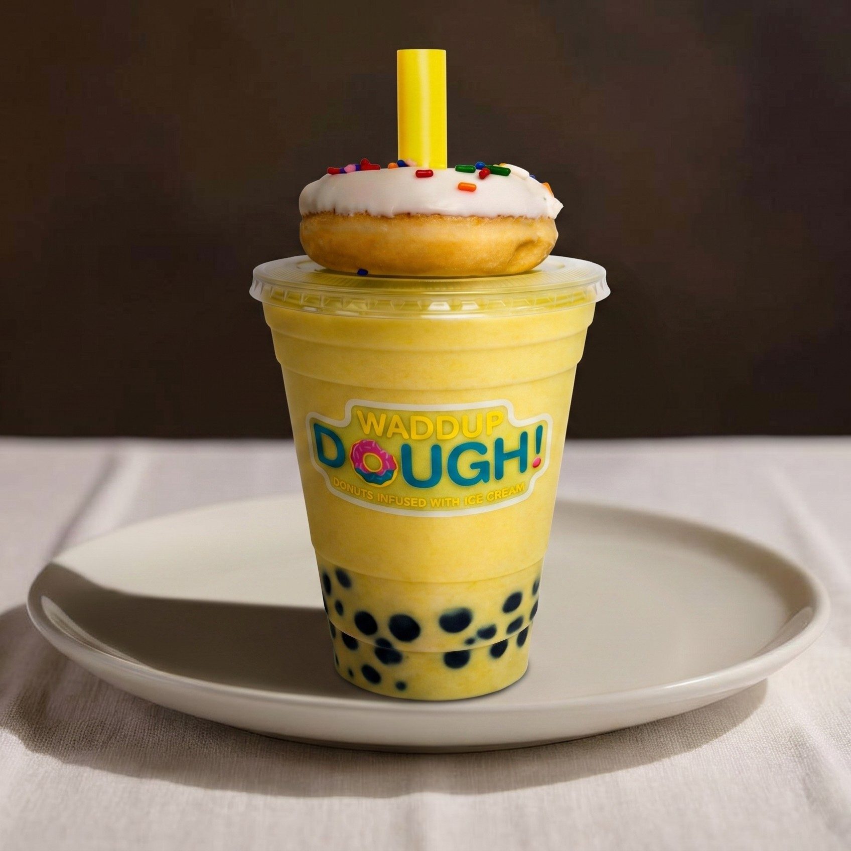 Pineapple Shake w/ Boba + Donut.